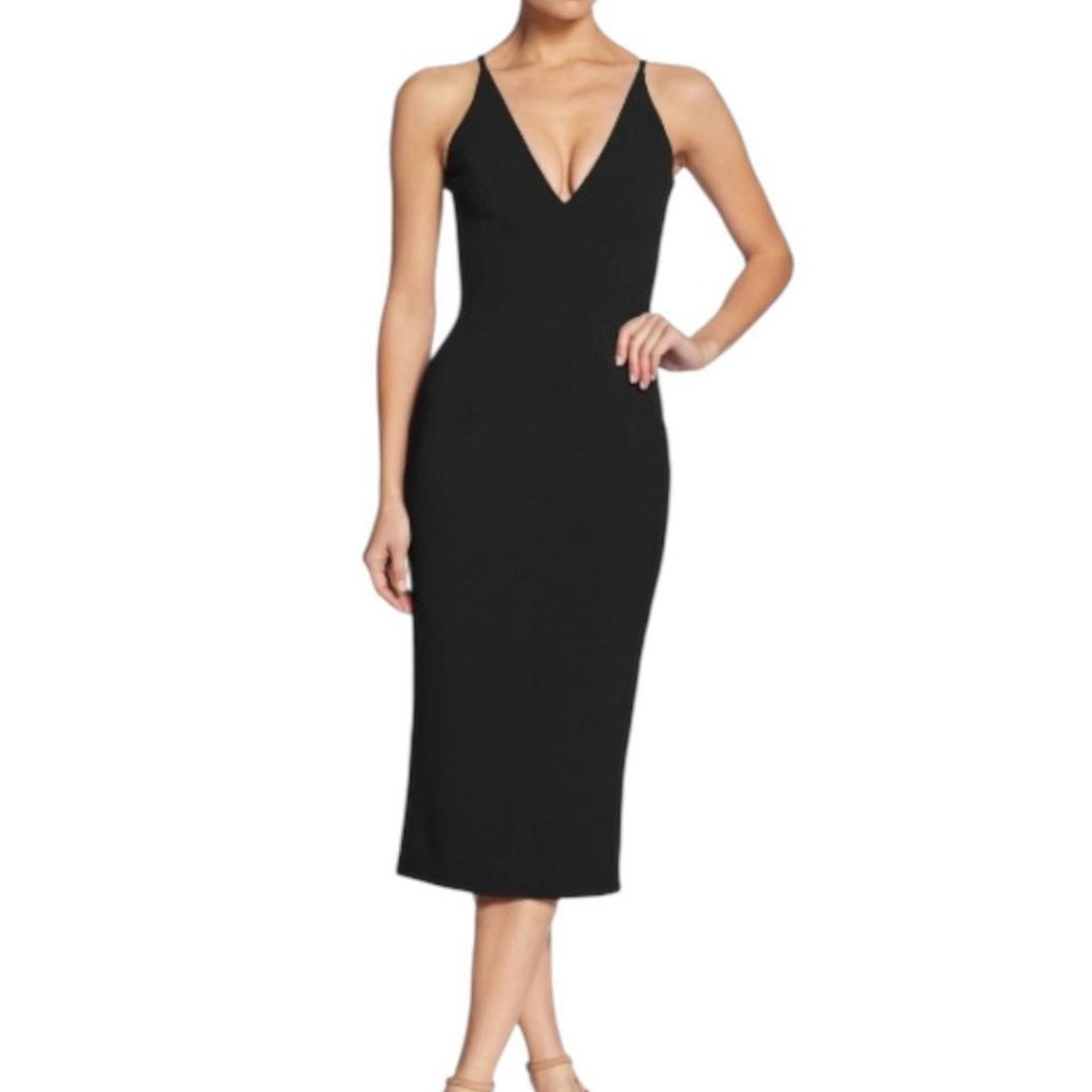 Dress The Population Black Lyla Crepe Sleeveless Cocktail Midi Dress Size Xl